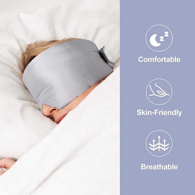 Mulberry Silk Sleep Mask for Women Men, Blackout Eye Mask for Sleeping for Side and Back Sleepers with Adjustable Wide Band, Comfortable Soft Pressureless Eye Cover for Sleeping in Large Size - Bloomnest