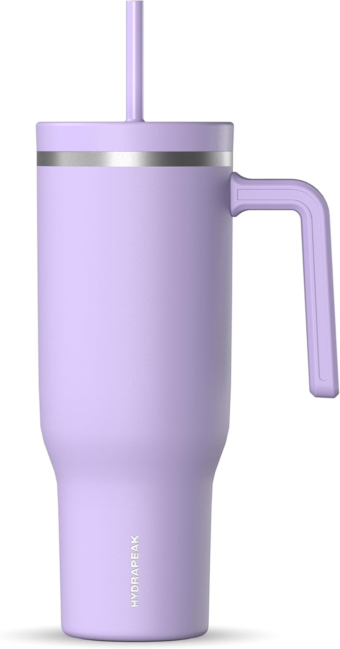 Hydrapeak Voyager 40 Oz Stainless Steel Tumbler with Handle, Insulated Water Bottle With Straw & Lid, Cupholder Friendly Reusable Travel Mug (Lavender) - Bloomnest