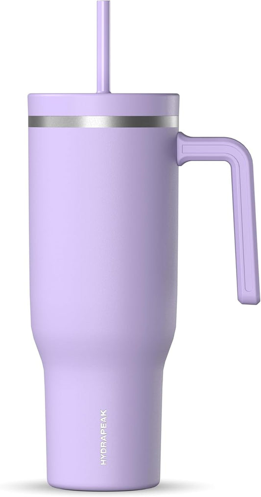 Hydrapeak Voyager 40 Oz Stainless Steel Tumbler with Handle, Insulated Water Bottle With Straw & Lid, Cupholder Friendly Reusable Travel Mug (Lavender) - Bloomnest