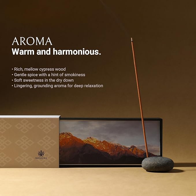 100% Natural Incense Sticks with Holder, Rare Cliff Cypress Incense from Shangri-La for Inner Harmony & Balance Support, 40-Minute Burn, Low Smoke, Non-Toxic, Gifts for Women SHANTIVALE