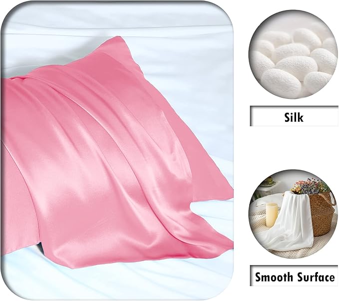 Mulberry Silk Pillowcase for Hair and Skin Standard Size 20"X 26" Pillow Case with Hidden Zipper Soft Breathable Smooth Cooling Silk Pillow Covers for Sleeping (Pink,Standard,1Pcs) - Bloomnest