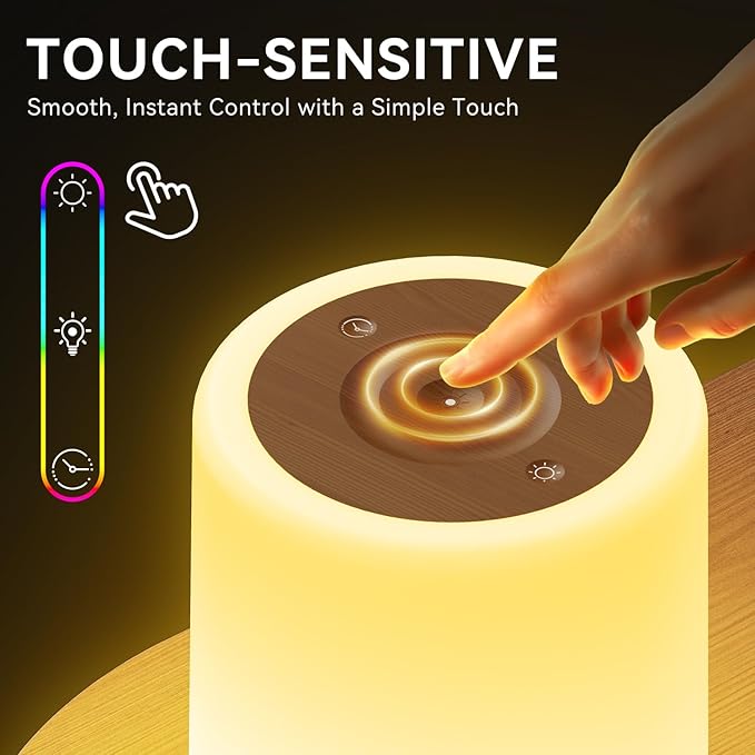 Night Light for Kids Baby, Dimmable Touch Lamp for Nursery, 11 RGB Colors 5 Brightness, Portable Rechargeable Bedside Table Lamp for Nightstand, Kids Night Light for Bedroom Living Room, Dark Brown - Bloomnest