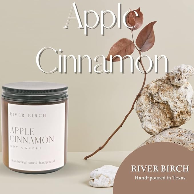 River Birch Candles Apple Cinnamon Scented Candle | Premium, All-Natural, Non-Toxic, Soy Amber Jar Candles | 8.5oz 40 Hr Burn Time | Cozy Relaxing Gifts for Home - Bloomnest