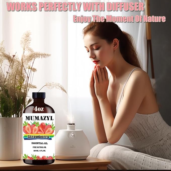 Strawberry Essential Oil, Strawberry Oil 4 Fl Oz 120ML for Diffuser Humidifier Yoga Cleaning DIY Candle Soap Making Essential Oils - Bloomnest
