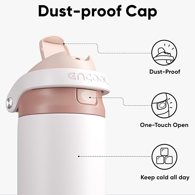ENCOOL Leakproof Insulated Water Bottle with Straw Dual-Sip Water Bottle Bag-Safe Design for Work, Commute & Gym – Keeps Drinks Cold All Day, 24 oz, Coffee White ENCOOL