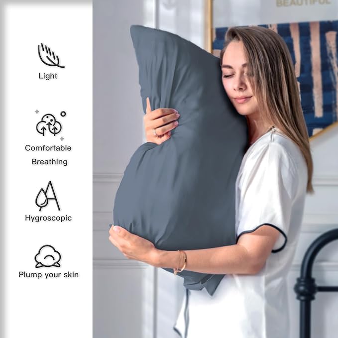 Mulberry Silk Pillowcase for Hair and Skin Standard Size 20"X 26" Pillow Case with Hidden Zipper Soft Breathable Smooth Cooling Silk Pillow Covers for Sleeping (Space Grey,Standard,1Pcs) - Bloomnest