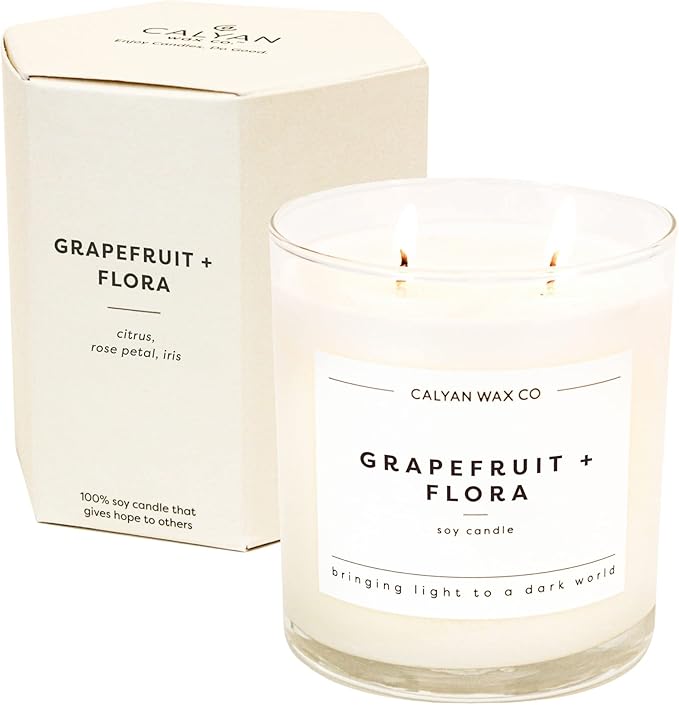 Calyan Wax Co. 2 Wick Candle, Grapefruit + Flora Scented Candle, 37 Hour Burn Time, Aromatherapy Soy Candles, Non Toxic & Vegan Soy Wax, Glass Tumbler Scented Candles, 8.8oz - Bloomnest