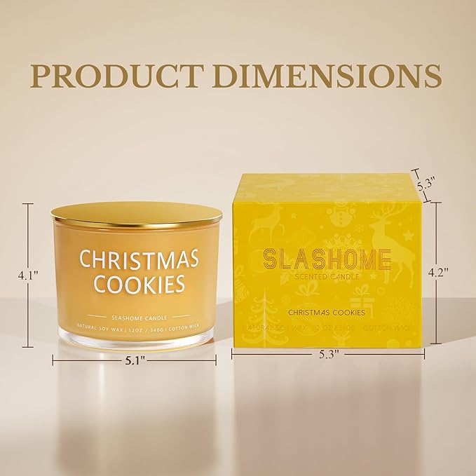 Christmas Cookie Candle, Large 3 Wick 12oz Soy Scented Candle, Luxury Christmas Birthday & Winter Holiday Gift for Women & Men, Long Lasting 60+ Hour Clean Non-Toxic Burn, Elegant Winter Home Decor - Bloomnest