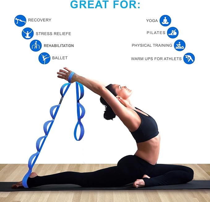 Premium Durable Stretch Straps with Loops, Stretching Strap for Physical Therapy, Multi-Loop Yoga Strap Fitness Exercise Strap for Yoga, Pilates, Dance, Flexibility&Exercise - Bloomnest