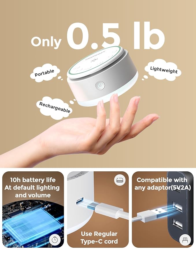 Momcozy Sound Machine for Baby-20 Soothing Sounds & Touch Warm Light Portable White Noise for Kids & Adults for Sleeping Timer and Memory | Ideal Travel Companion & Nursery Must-Have - Bloomnest