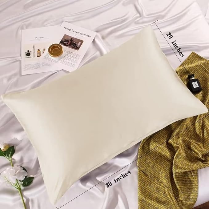 Adubor Silk Pillowcase 2 Pack for Hair and Skin with Hidden Zipper, Both Sides 23 Momme Silk Pillow Case (Beige, Standard: 20''x26'') - Bloomnest