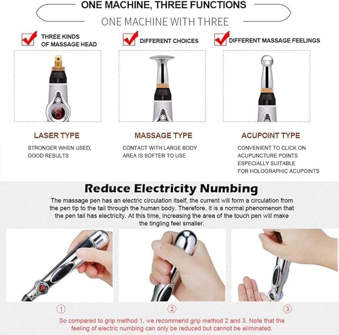 Zeerkeer Acupuncture Pen 3-in-1 Electronic Acupuncture Pen for Pain Relief, Powerful Meridian Energy Pulse Massage Pen, Includes Massaging Gel Zeerkeer