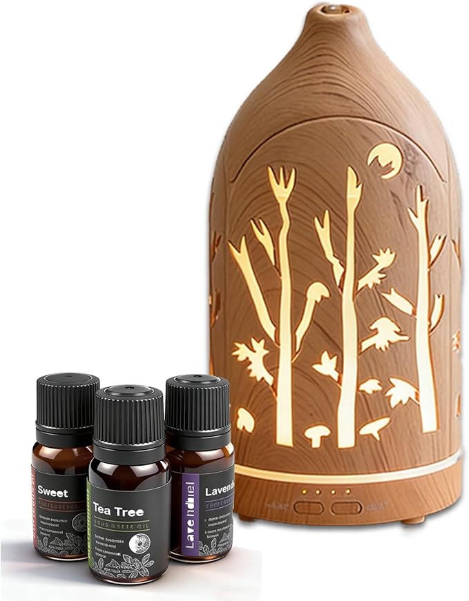 3 Essential Oil Diffuser Set,7.1''x3.5'' Aromatherapy Diffusers,Desk Humidifiers for Office,Small 200ml Humidifier with 7 LED Colors Night Lights,Waterless Auto-Off for Home Decor Gift (Tree) - Bloomnest