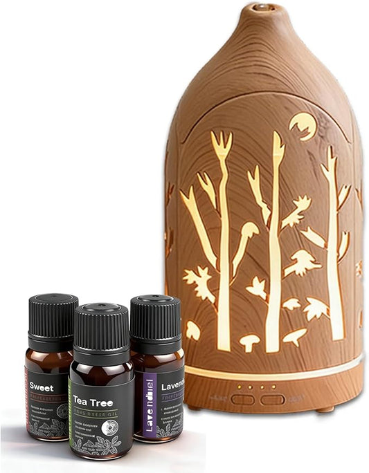 3 Essential Oil Diffuser Set,7.1''x3.5'' Aromatherapy Diffusers,Desk Humidifiers for Office,Small 200ml Humidifier with 7 LED Colors Night Lights,Waterless Auto-Off for Home Decor Gift (Tree) - Bloomnest