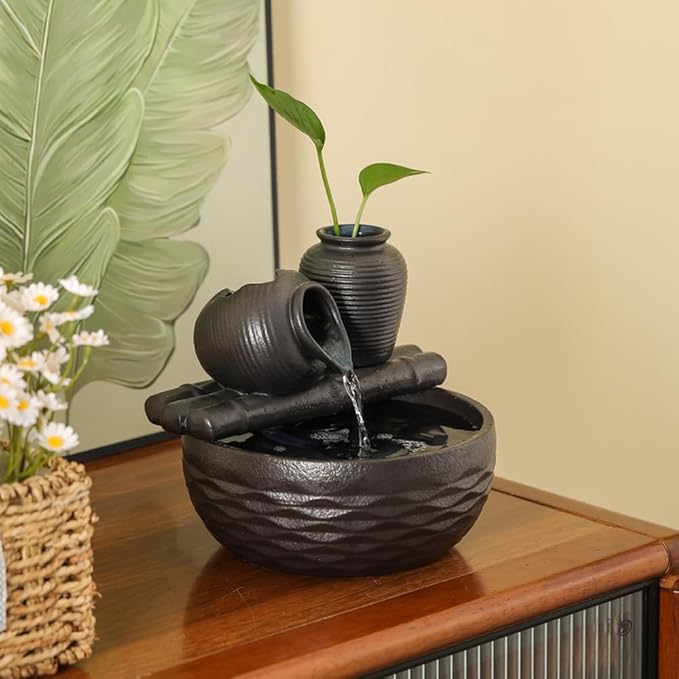 Ceramic Tabletop Desktop Fountain Water Feature Decoration Indoor Home Office - Bloomnest