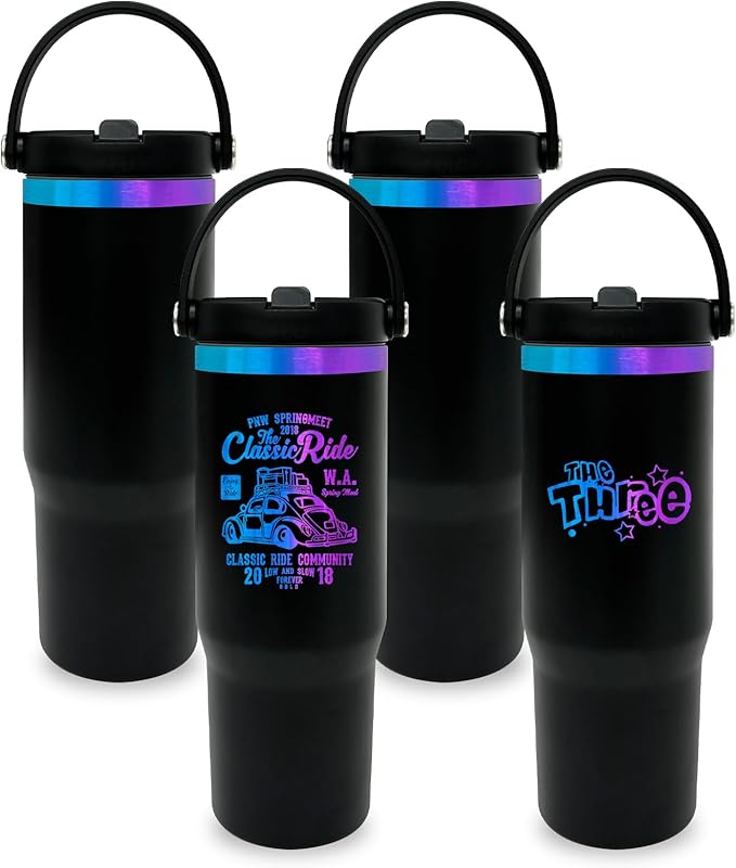 30 oz Tumbler with Handle, Double Wall Vacuum Insulated Tumblers with Flip Straw, Coffee Mug 30oz Powder Coated Cup for Hot and Cold Drinks(Blue Purple Plated, Black,4 pack)