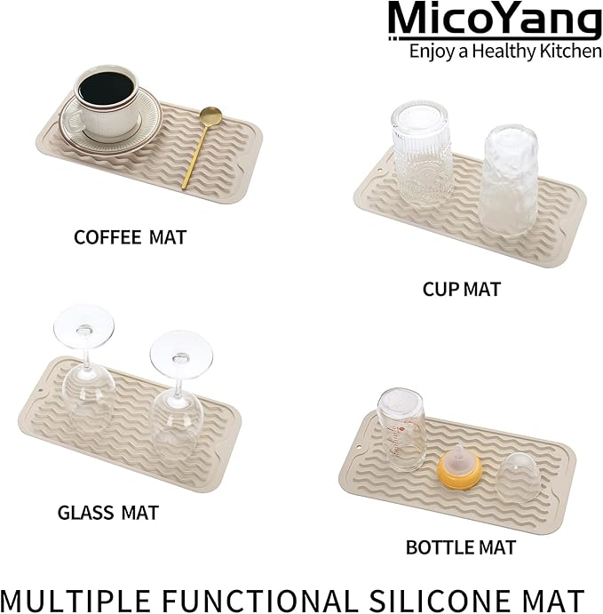 Silicone Dish Drying Mat for Multiple Usage,Easy clean,Eco-friendly,Heat-resistant Silicone Mat for Kitchen Counter or Sink,Refrigerator or Drawer Liner Tapioca S 12 inches x 6 inches - Bloomnest