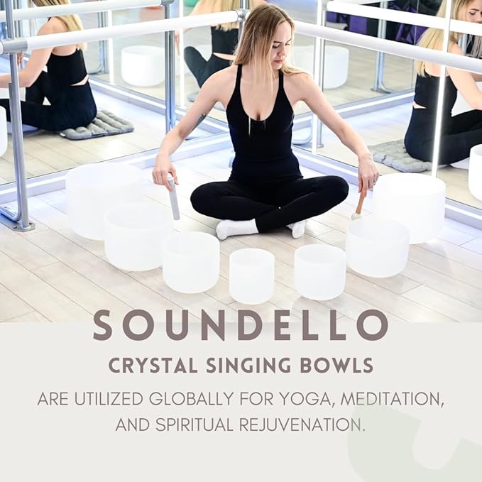 6-12inch White 432hz Quartz Crystal Singing Bowls Set of 7, for Healing Mindfulness Meditation Yoga Sound Baths with Case Mallet Suede Striker - Bloomnest