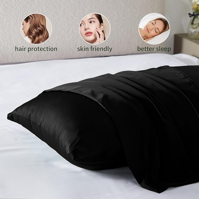 Mulberry Silk Pillowcase for Hair & Skin - Soft, Breathable, Smooth Both Sided Natural Silk Pillowcase with Zipper - Beauty Sleep Silk Pillow Case 1 Pack for Gift (King, Black) - Bloomnest