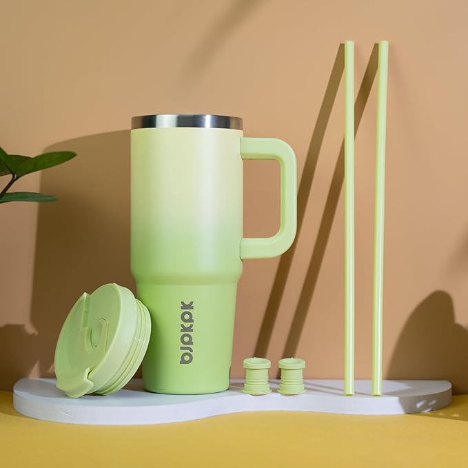 BJPKPK 40 oz Stainless Steel Tumbler With Handle Insulated Tumblers With 2 Straw Travel Coffee Mug With Lid,Army Green - Bloomnest