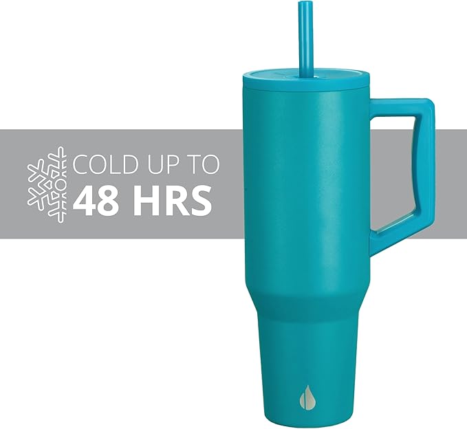 Elemental 40 oz Tumbler with Handle and Straw - Spill Proof Insulated Stainless Steel Commuter for Hot and Cold Beverages - Travel Coffee Mug with 2 Straws & Spill Proof Lid - 40oz - Teal - Bloomnest