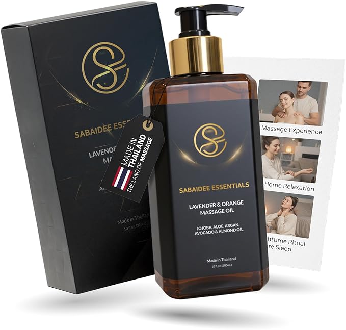 Aromatherapy Massage Oil - Lavender Oil & Orange 10 Fl Oz - Thai Body Oil for Massage Therapy with Jojoba, Avocado, Argan, Aloe, Almond – Relaxing Body Care & Self-Care - Bloomnest