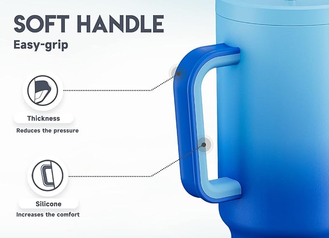 Meoky 40oz Tumbler with Handle, Leak-proof Lid and Straw, Insulated Coffee Mug Stainless Steel Travel Mug, Keeps Cold for 34 Hours or Hot for 10 Hours (Sky) - Bloomnest