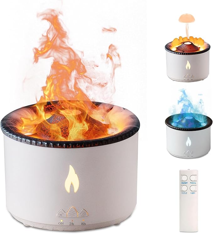 MINGPINHUIUS Volcano Humidifier Aromatherapy Essential Oil Diffuser, 2 Mist Modes: Flame and Volcano, Large Capacity with Timer Waterless Auto-Off for Home, Office, Yoga, or Gym (Red & Blue) MINGPINHUIUSFeatured