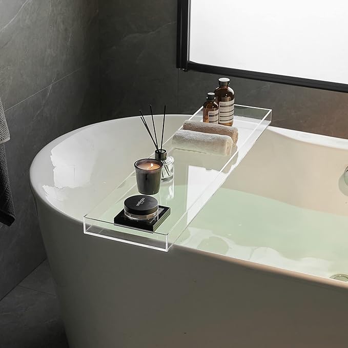 Clear Bathtub Tray AcrylicTub Rack - Bath Tub Shelf for Bathroom to Hold Book, Phone, Candle, Wine & Tablet - Waterproof Caddy Bathroom Accessories, Beelee BA0033 - Bloomnest