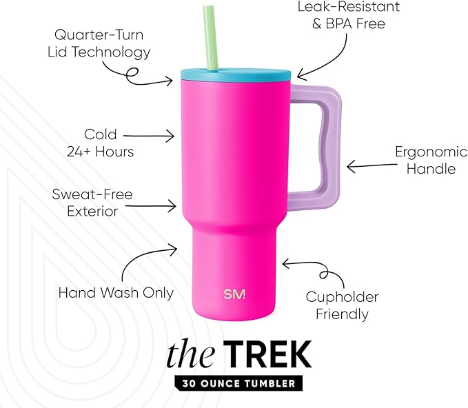 Simple Modern 30 oz Trek Tumbler with Handle and Straw Lid | Cup Holder Friendly Insulated Stainless Steel Travel Mug | 80s Mix SimpleModern