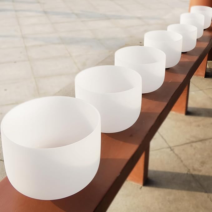 KVKA 6-12 Inch 432hz Crystal Bowls Set of 7Pcs C D E F G A B with Carrying Cases and Suede Stickers,O-Ring for Yoga Sound Healing