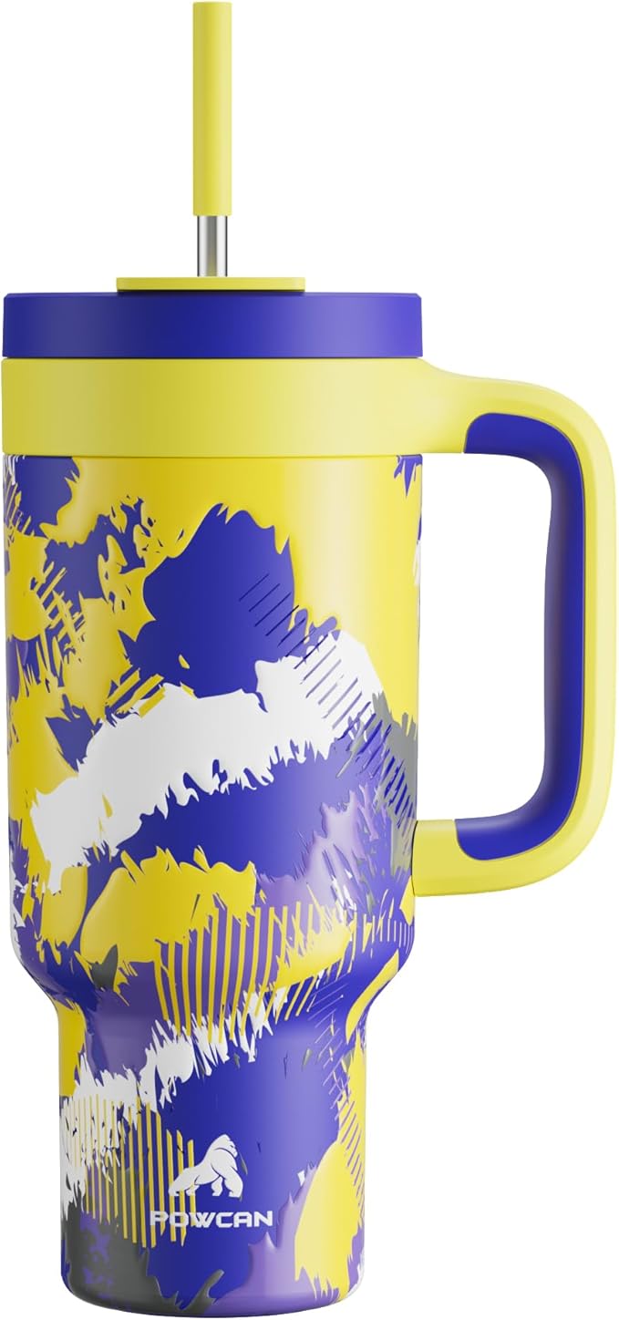 POWCAN 40 oz Tumbler with Handle, 2-in-1 Straw and Sip Lid, Leakproof, Dishwasher Safe, Insulated Stainless Steel Travel Coffee Mug, Keeps Cold for 34 Hours, Fits in Car Cup Holder (Rise to Glory) - Bloomnest