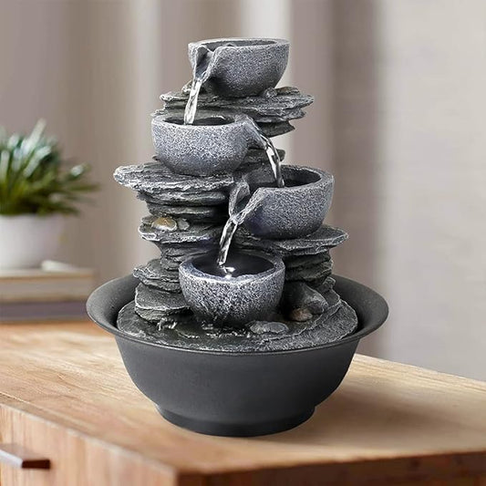 10.6inch Rock Indoor Water Fountain Zen Meditation Tabletop Fountain with LED Light for Home Office Bedroom
