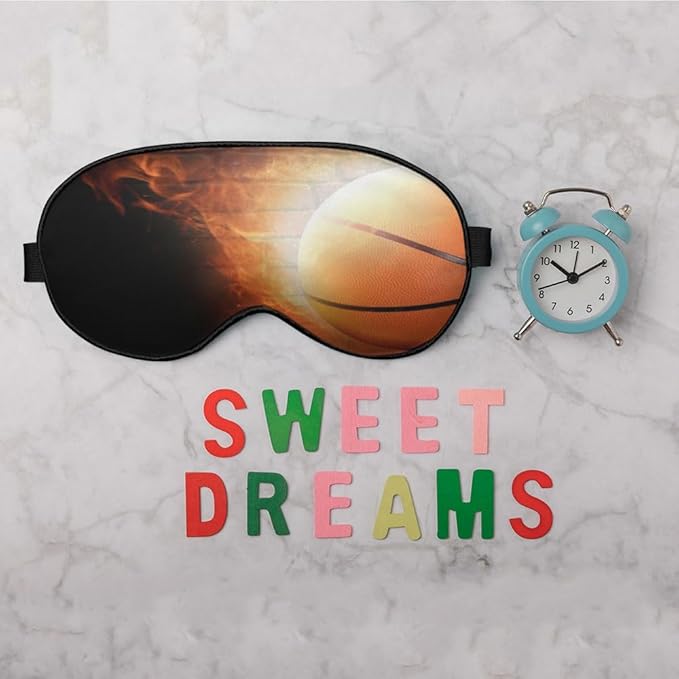 Fire Basketball Sleep Eye Mask Wall Funny Basketball Sports Silk Eye Mask Sleeping Soft Eye Shade Cover for Men Women Boy Girl Airplane Travel with Elastic Strap - Bloomnest