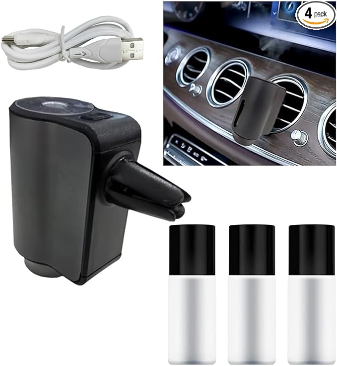 Smart Car Air Freshener Diffuser, Car Air Aroma Diffuser with Three Adjustable Intensity Levels, Rechargeable Intelligent Auto Aroma Diffusers with 3Pcs Empty Bottle (No Essential Oil) - Bloomnest