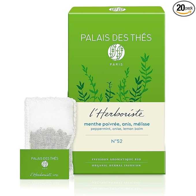 Palais des Thés Caffeine-Free Tea - L'Herboriste N°52 Organic Digestion Herbal Blend with Anise, Peppermint & Lemon Balm - Premium Tea Bags, Serves 20 Cups - Bloomnest