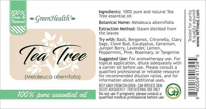 GreenHealth Tea Tree Essential Oil 15 ml - 100% Pure Essential Oil