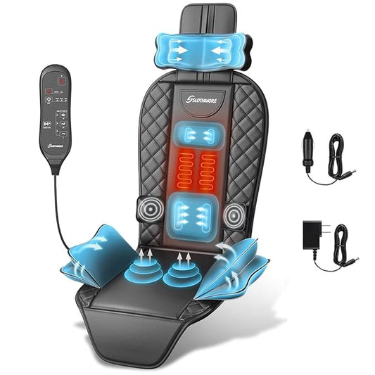 comrelax Back Massager with Heat & Traction & Vibration, Chair Massager Pad for Office Home, Seat Massage for Pain Relief Deep Tissue, Lumbar Traction, PU Leather, Foldable, for 5’1” to 6’1” - Bloomnest