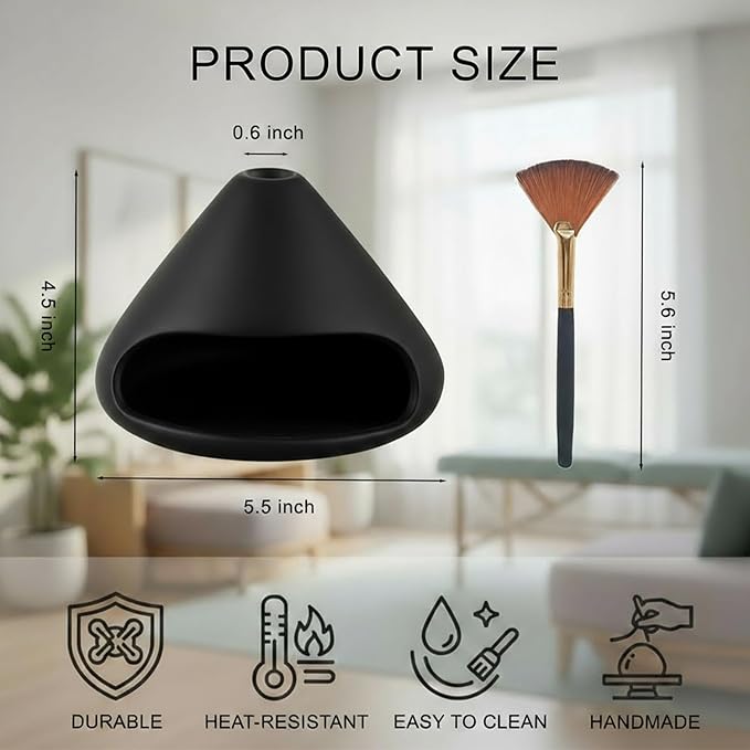 Palo Santo Holder Incense Burner, Sage Sticks Holder, Zongzi Clay Smudge Bowl with Chimney, Mini Cone Ceramic Fireplace for Cedar, Yoga, Sleep, Home Decor, Anxiety Relief Meditation for Women (Black) DIDIBIRD