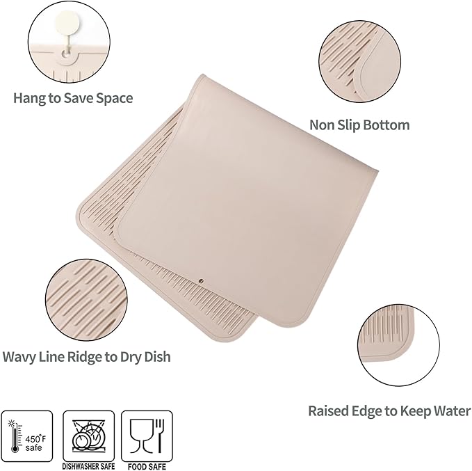 Silicone Dish Drying Mat for Multiple Usage,Easy clean,Eco-friendly,Heat-resistant Silicone Mat for Kitchen Counter or Sink,Refrigerator or Drawer Liner Tapioca 5XL 36inches x 18inches - Bloomnest