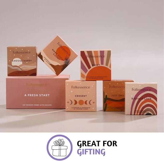 Folkulture Incense Cones Scented | Set of 6 (120 Cones) with Incense Cones Holder | Lavender Incense, Palo Santo, Sandalwood Inscents for Gifts for Her | Incense Cone Variety Pack