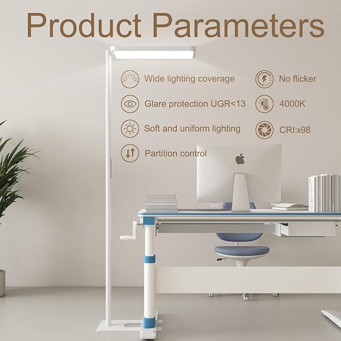 LED Floor Lamp 78ines Tall Floor Lamp 80W White Mordern Office Standing Lights Eye-Care Reading Lamps for Living Room Study Bedroom 4000K Daylight - Bloomnest