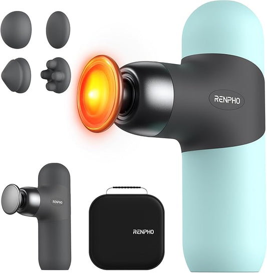 RENPHO Mini Thermal Massage Gun with Heat, Christmas Birthday Gifts for Women Men, Portable Deep Tissue Percussion Massager, Color Silicone Sleeves Travel Size with Carry Case, Mint - Bloomnest