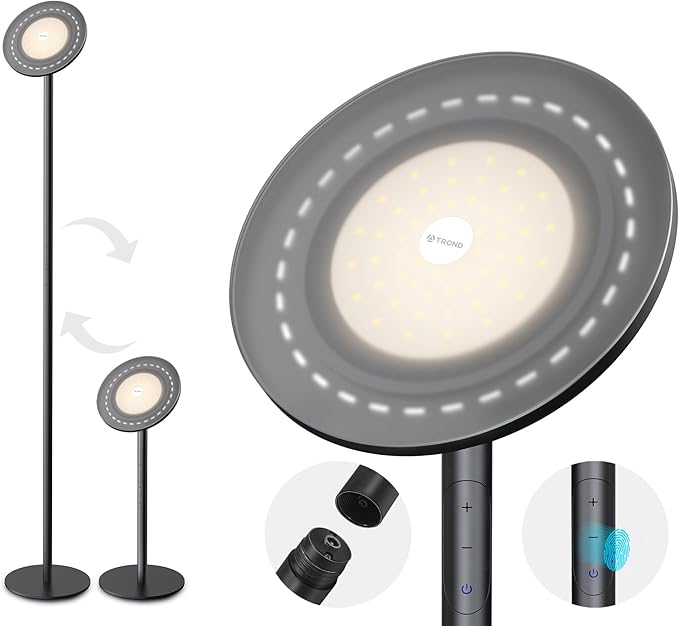 TROND Floor Lamp, 5000LM Super Bright Sky LED Modern Torchiere Standing Lamp, 3000K Warm White Light, 5-Level Dimmable, Modular 71 in Tall Pole Light, 30-Minute Timer for Living Room, Bed Room - Bloomnest