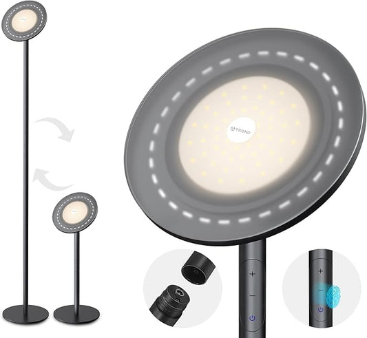TROND Floor Lamp, 5000LM Super Bright Sky LED Modern Torchiere Standing Lamp, 3000K Warm White Light, 5-Level Dimmable, Modular 71 in Tall Pole Light, 30-Minute Timer for Living Room, Bed Room - Bloomnest