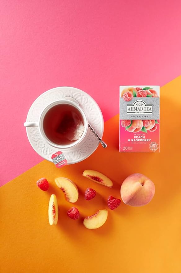 Ahmad Tea Infusions, Peach and Raspberry Teabags, 20 ct (Pack of 1) - Decaffeinated & Sugar-Free - Bloomnest