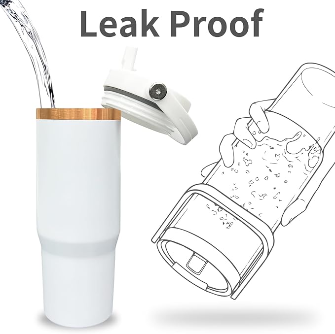 30 oz Tumbler with Handle, Double Wall Vacuum Insulated Tumblers with Flip Straw, Coffee Mug 30oz Powder Coated Cup for Hot and Cold Drinks(Copper Plated, White,4 pack)