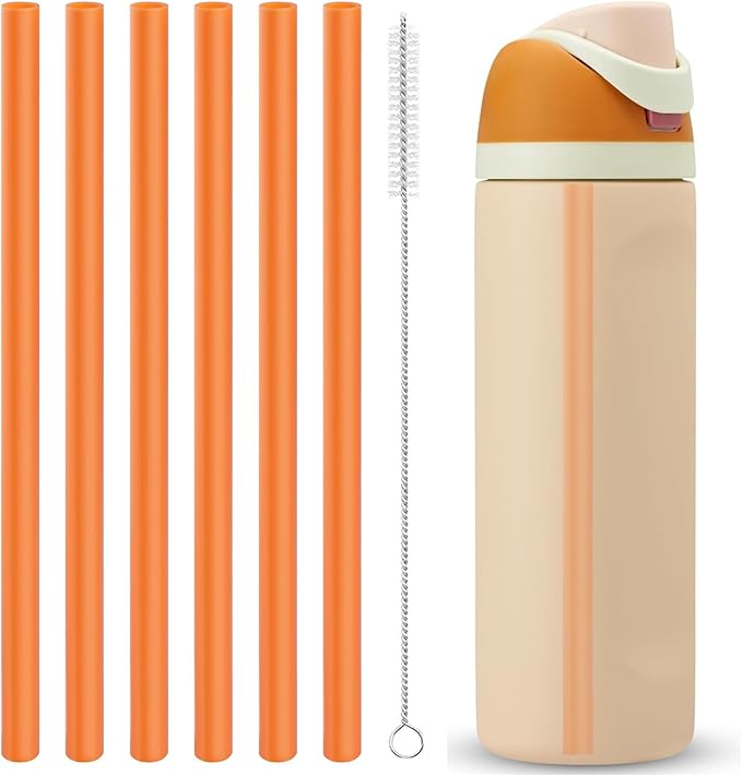 Straws Replacement Compatible with Owala Freepsip 24oz,32oz Water Bottle,Replacement Parts For Owala Free Sip Sway 30 oz,Include 6 BPA-FREE Straws and 1 Cleaning Brush(Citrus Orange) Bubrike
