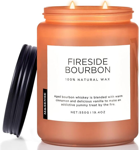 M&SENSE Fireside Bourbon Scented Candles, 2 Wick Jar Candle 19.4oz 110 Hour Long Lasting, Organic Natural Soy Wax Candle for Bedroom Kitchen Home Decor, Warm Housewarming Gifts for Men Women - Bloomnest