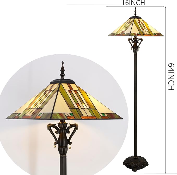 Tiffany Floor Lamp Blue White Brown Mission Style Stained Glass Standing Reading Light 16X16X64 Inch - Bloomnest